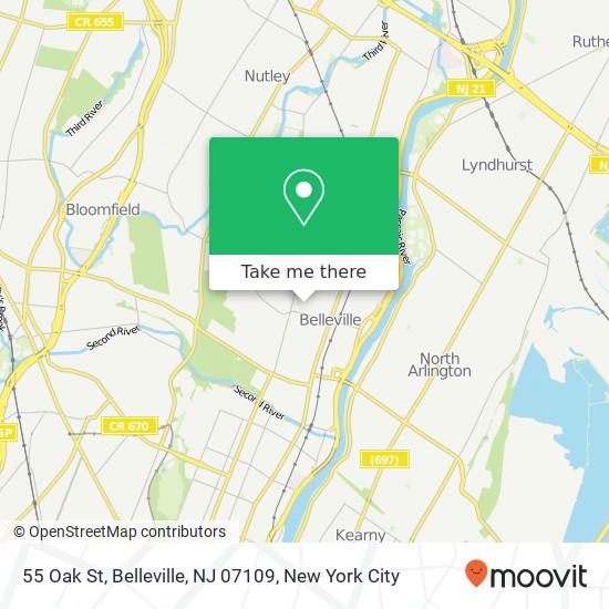 Mapa de 55 Oak St, Belleville, NJ 07109