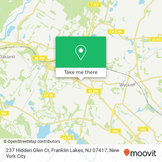 Mapa de 237 Hidden Glen Ct, Franklin Lakes, NJ 07417