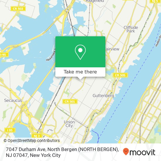 Mapa de 7047 Durham Ave, North Bergen (NORTH BERGEN), NJ 07047