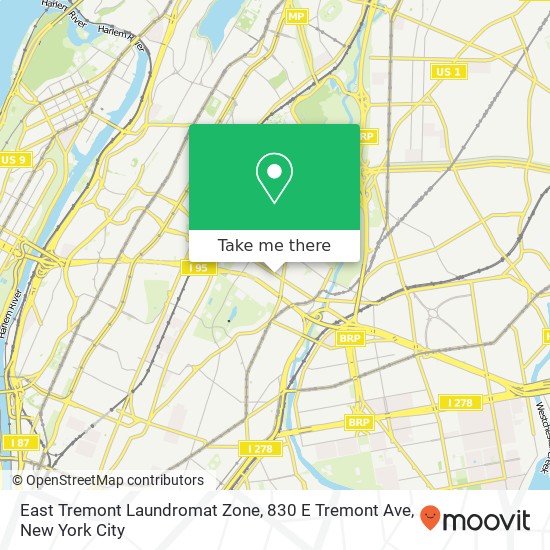Mapa de East Tremont Laundromat Zone, 830 E Tremont Ave