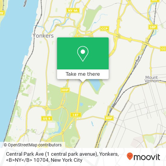 Mapa de Central Park Ave (1 central park avenue), Yonkers, <B>NY< / B> 10704