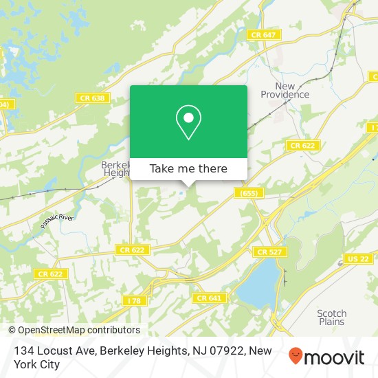 Mapa de 134 Locust Ave, Berkeley Heights, NJ 07922