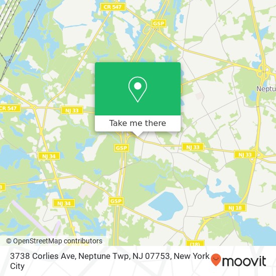 Mapa de 3738 Corlies Ave, Neptune Twp, NJ 07753