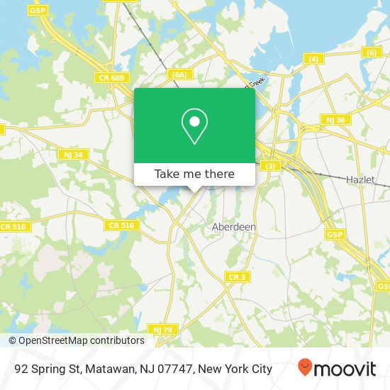 Mapa de 92 Spring St, Matawan, NJ 07747