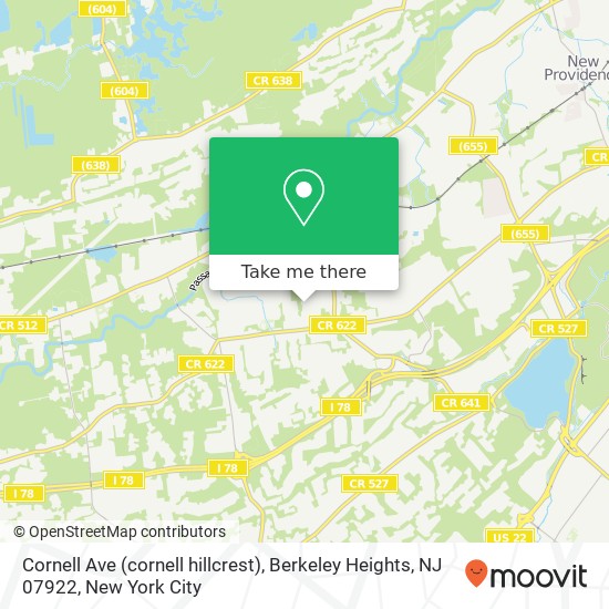 Mapa de Cornell Ave (cornell hillcrest), Berkeley Heights, NJ 07922