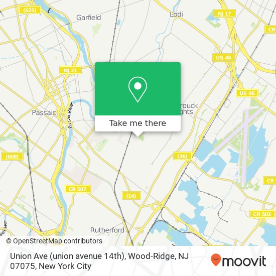 Mapa de Union Ave (union avenue 14th), Wood-Ridge, NJ 07075