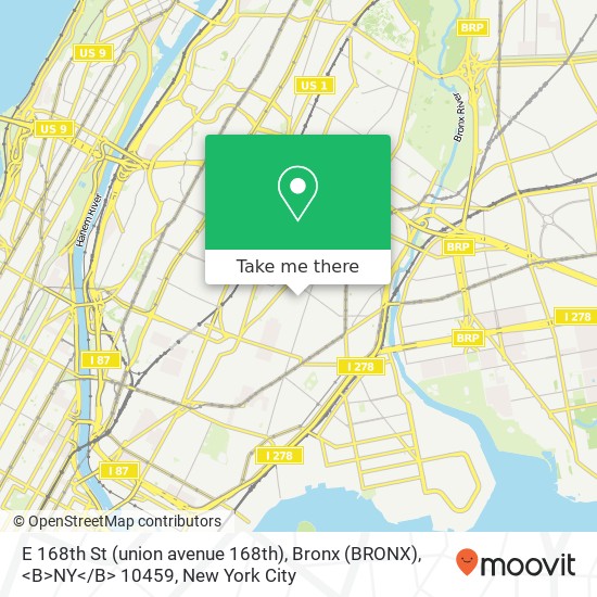 E 168th St (union avenue 168th), Bronx (BRONX), <B>NY< / B> 10459 map