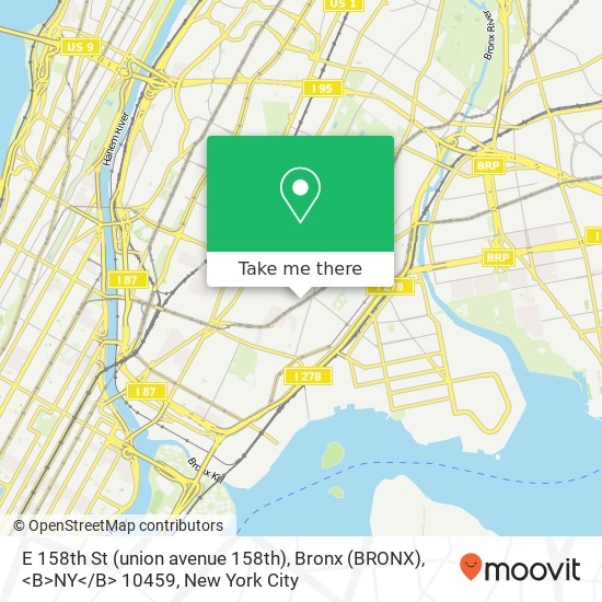 Mapa de E 158th St (union avenue 158th), Bronx (BRONX), <B>NY< / B> 10459