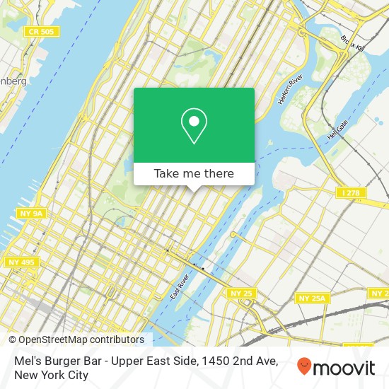 Mel's Burger Bar - Upper East Side, 1450 2nd Ave map