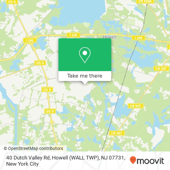 Mapa de 40 Dutch Valley Rd, Howell (WALL TWP), NJ 07731