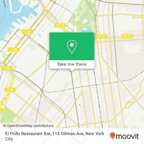 Mapa de El Pollo Restaurant Bar, 116 Ditmas Ave