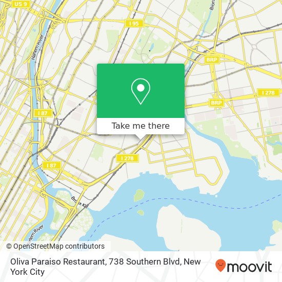 Mapa de Oliva Paraiso Restaurant, 738 Southern Blvd