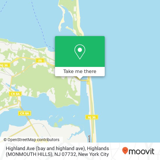 Mapa de Highland Ave (bay and highland ave), Highlands (MONMOUTH HILLS), NJ 07732