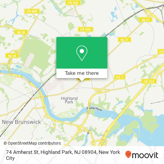 Mapa de 74 Amherst St, Highland Park, NJ 08904