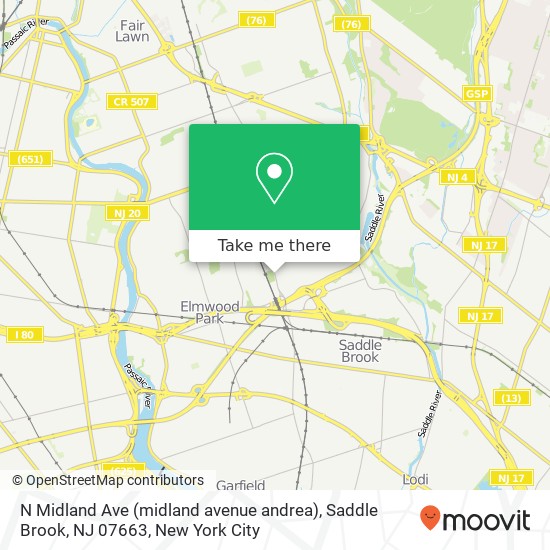 Mapa de N Midland Ave (midland avenue andrea), Saddle Brook, NJ 07663