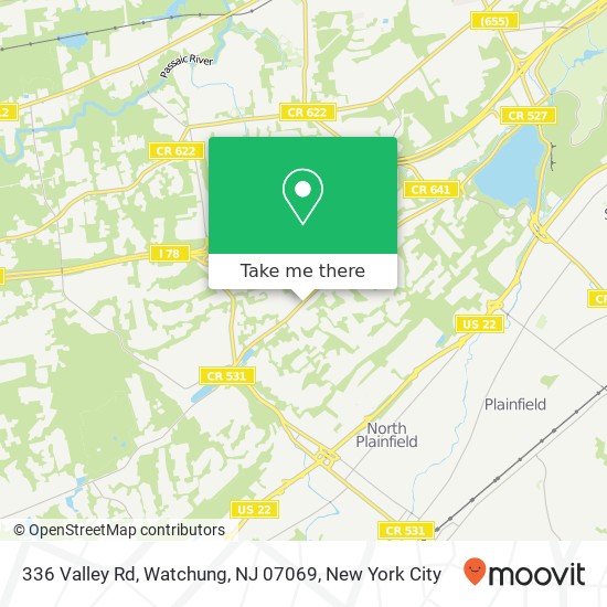 Mapa de 336 Valley Rd, Watchung, NJ 07069