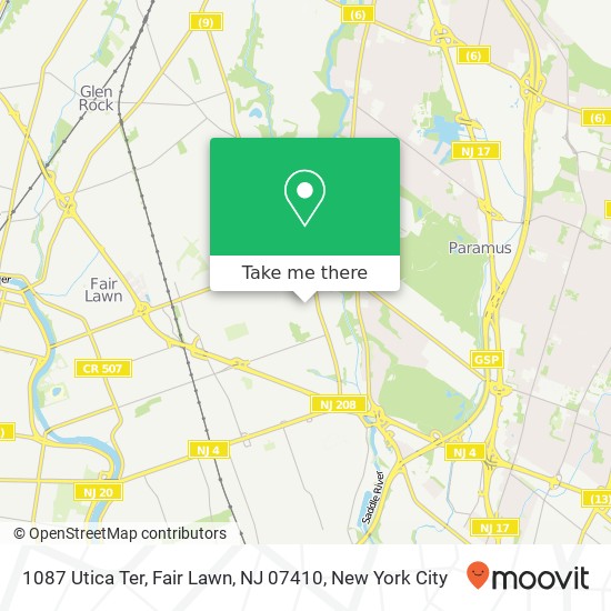 Mapa de 1087 Utica Ter, Fair Lawn, NJ 07410
