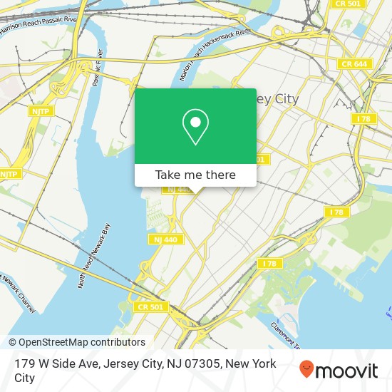 Mapa de 179 W Side Ave, Jersey City, NJ 07305