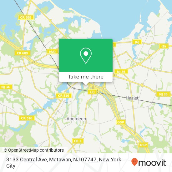 Mapa de 3133 Central Ave, Matawan, NJ 07747