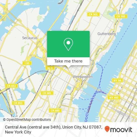 Mapa de Central Ave (central ave 34th), Union City, NJ 07087