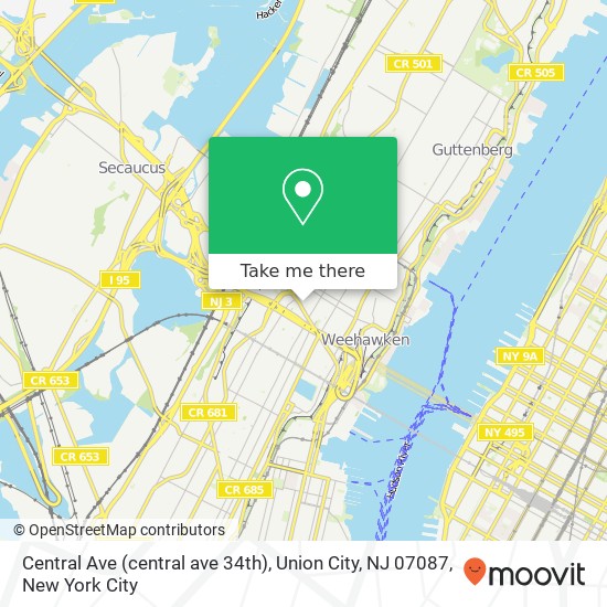 Central Ave (central ave 34th), Union City, NJ 07087 map