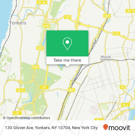 Mapa de 130 Glover Ave, Yonkers, NY 10704