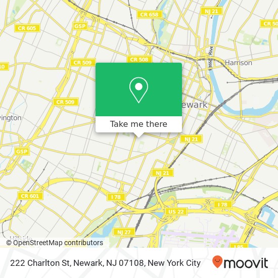 Mapa de 222 Charlton St, Newark, NJ 07108