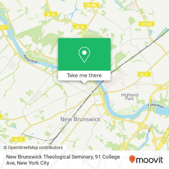 Mapa de New Brunswick Theological Seminary, 91 College Ave