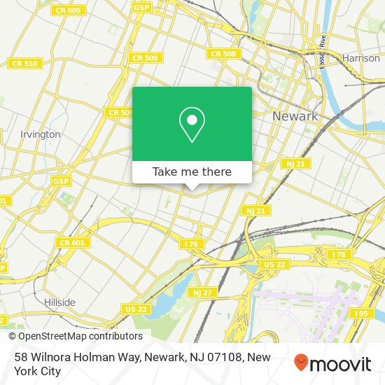 Mapa de 58 Wilnora Holman Way, Newark, NJ 07108