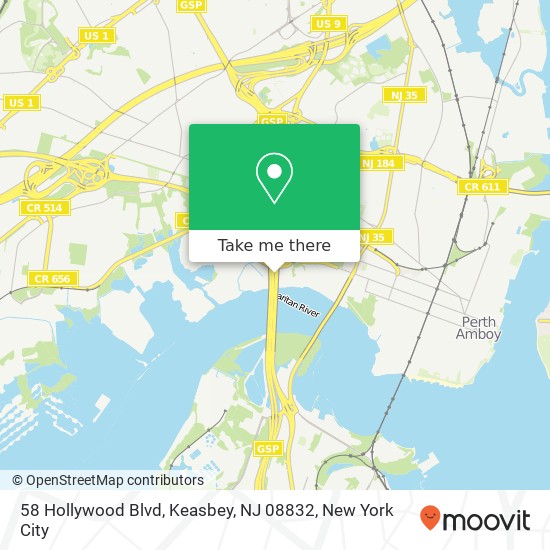 Mapa de 58 Hollywood Blvd, Keasbey, NJ 08832