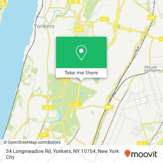 Mapa de 34 Longmeadow Rd, Yonkers, NY 10704