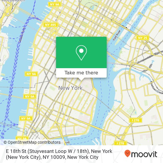 Mapa de E 18th St (Stuyvesant Loop W / 18th), New York (New York City), NY 10009
