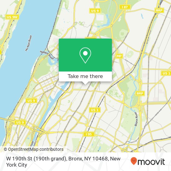 Mapa de W 190th St (190th grand), Bronx, NY 10468