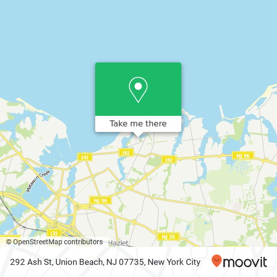 Mapa de 292 Ash St, Union Beach, NJ 07735
