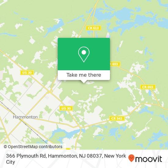 Mapa de 366 Plymouth Rd, Hammonton, NJ 08037