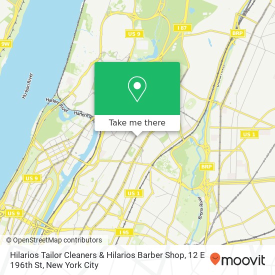 Mapa de Hilarios Tailor Cleaners & Hilarios Barber Shop, 12 E 196th St
