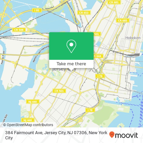 Mapa de 384 Fairmount Ave, Jersey City, NJ 07306
