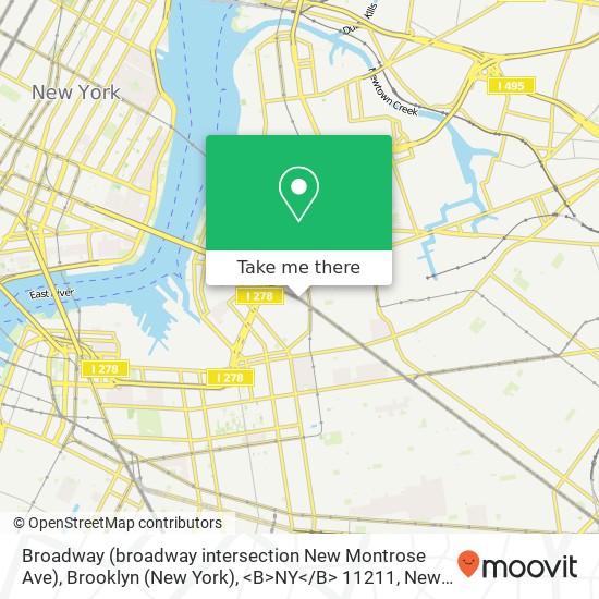 Mapa de Broadway (broadway intersection New Montrose Ave), Brooklyn (New York), <B>NY< / B> 11211