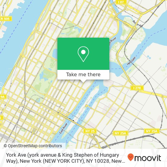 York Ave (york avenue & King Stephen of Hungary Way), New York (NEW YORK CITY), NY 10028 map