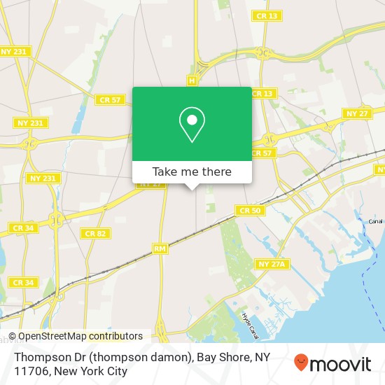 Mapa de Thompson Dr (thompson damon), Bay Shore, NY 11706