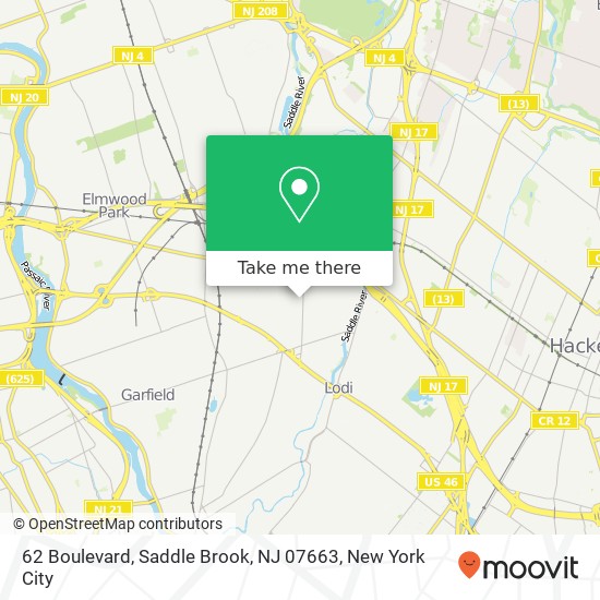 Mapa de 62 Boulevard, Saddle Brook, NJ 07663