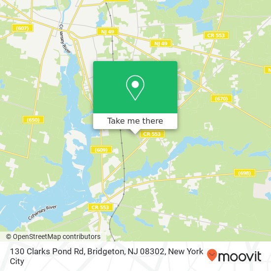 Mapa de 130 Clarks Pond Rd, Bridgeton, NJ 08302
