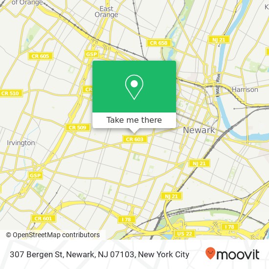 Mapa de 307 Bergen St, Newark, NJ 07103