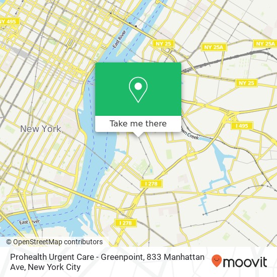 Prohealth Urgent Care - Greenpoint, 833 Manhattan Ave map