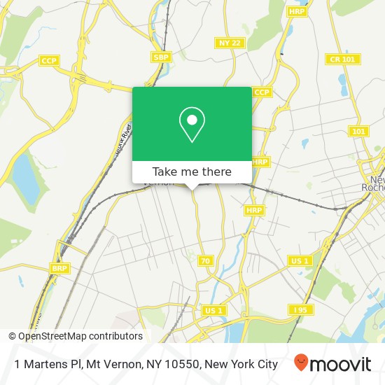 Mapa de 1 Martens Pl, Mt Vernon, NY 10550