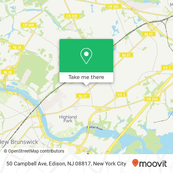 Mapa de 50 Campbell Ave, Edison, NJ 08817