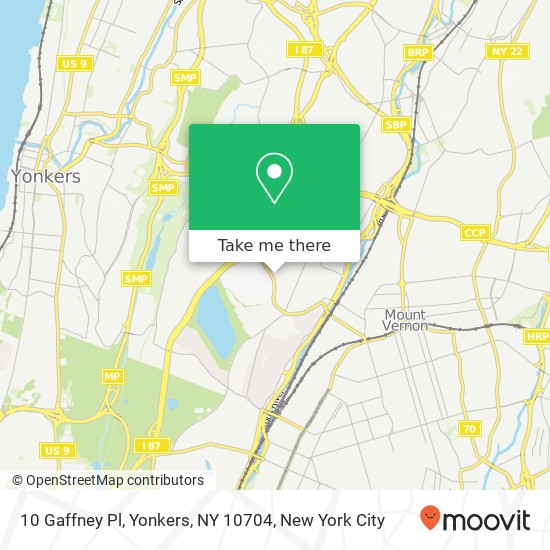 Mapa de 10 Gaffney Pl, Yonkers, NY 10704