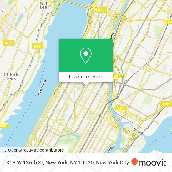 313 W 136th St, New York, NY 10030 map
