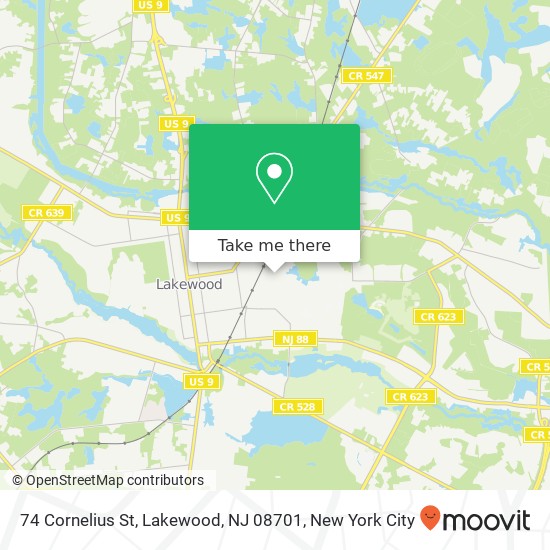 Mapa de 74 Cornelius St, Lakewood, NJ 08701