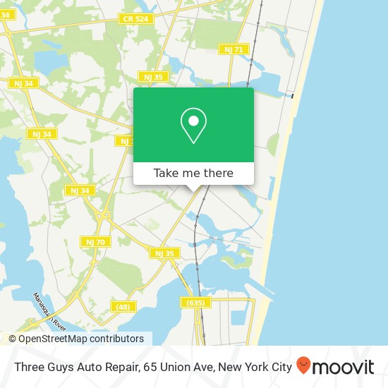 Mapa de Three Guys Auto Repair, 65 Union Ave